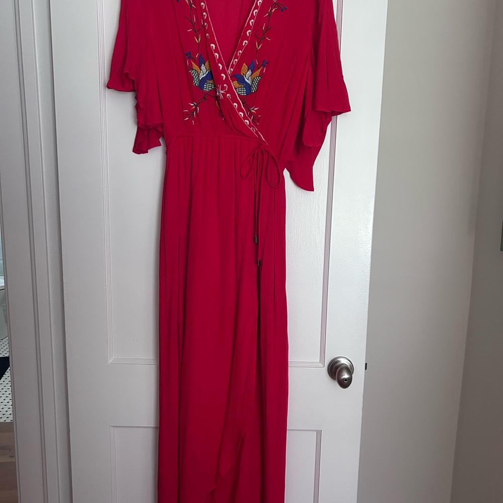 lovestitch Red Embroidered Wrap Maxi Dress